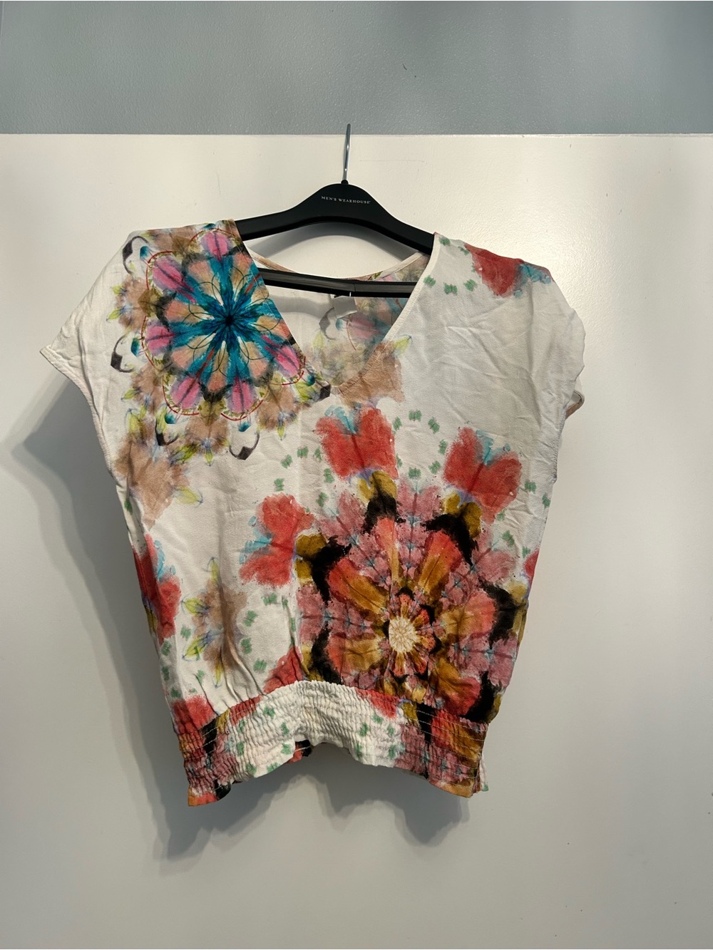 Desigual White Floral Kaleidoscope V-Neck Crop Top